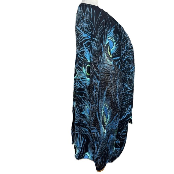 Nygard Collection Women's 3x Black Sweater Peacock V-neck Glittery Mesh Sequined - Picture 4 of 8